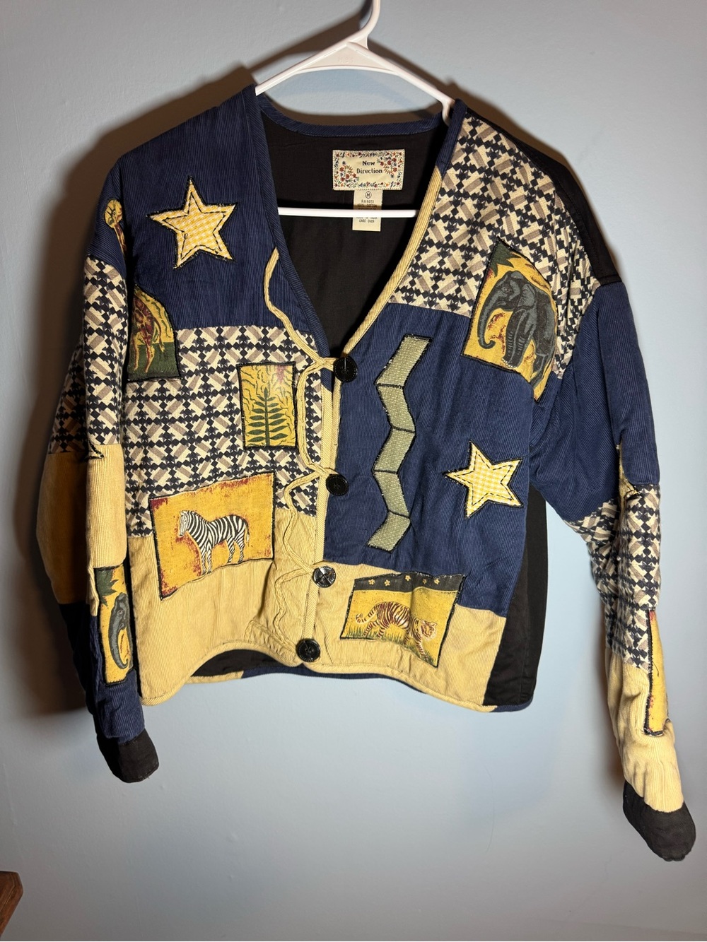 Vintage Safari Patchwork Animal Jacket Cardigan Size M Cottagecore
